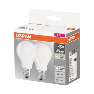 2 x Osram LED Filament Leuchtmittel A60 Birnen 7,2W = 60W E27 matt 806lm warmweiß 2700K