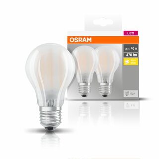 2 x Osram LED Leuchtmittel Base Classic A Birnenform 4W = 40W E27 matt 470lm warmweiß 2700K