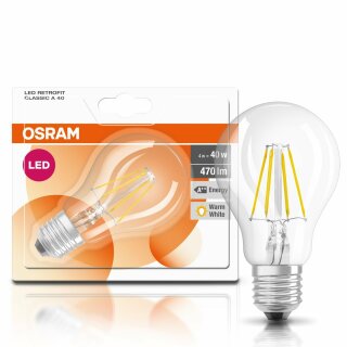 Osram LED Filament Leuchtmittel Birnenform 4W = 40W E27 klar 2700K warmweiß