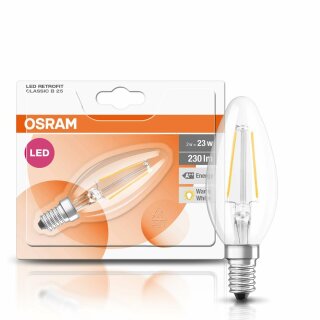 Osram LED Filament Leuchtmittel Kerze 2,5W = 25W E14 klar 250lm warmweiß 2700K