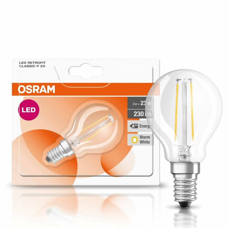 Osram LED Filament Leuchtmittel Tropfen 2W = 25W E14 klar Kugel warmweiß 2700K Osram LED Filament Leuchtmittel Tropfen 2W = 25W E14 klar Kugel warmweiß 2700K