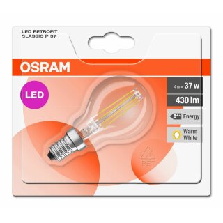 Osram LED Filament Leuchtmittel Tropfen 4W = 40W E14 klar 470lm BLI warmweiß 2700K