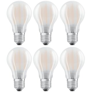 6 x Osram LED Filament Leuchtmittel Birnenform 6,5W = 60W E27 matt 806lm warmweiß 2700K