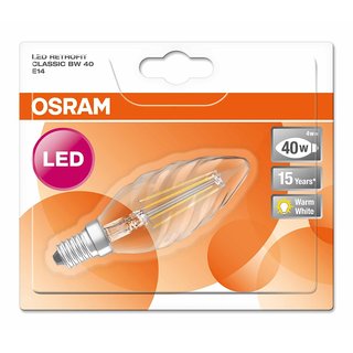 Osram LED Filament Retrofit Classic BW Kerze gedreht 4W = 40W E14 klar warmweiß 2700K