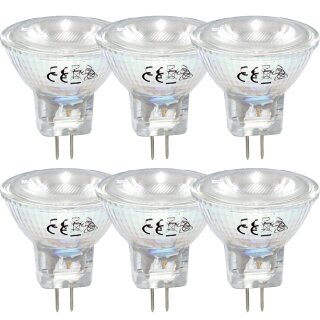 6 x LED Leuchtmittel Glas Reflektor MR11 2W = 20W GU4 150lm warmweiß 3000K