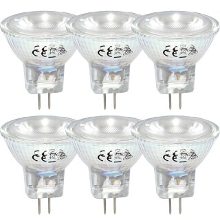 6 x LED Leuchtmittel Glas Reflektor MR11 2W = 20W GU4...