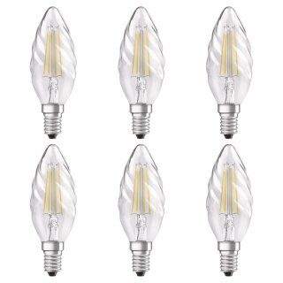 6 x Osram LED Filament Retrofit Classic BW Kerze gedreht 4W = 40W E14 klar warmweiß 2700K