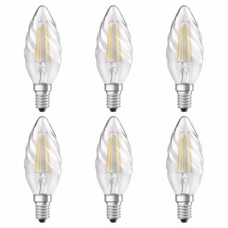 6 x Osram LED Filament Retrofit Classic BW Kerze gedreht 4W = 40W E14 klar warmweiß 2700K