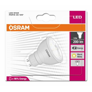 Osram LED Star Leuchtmittel Reflektor PAR16 3,5W = 35W GU10 warmweiß 2700K super flood 120°