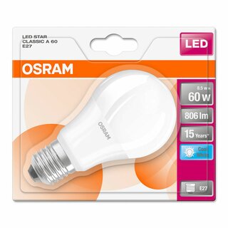 Osram LED Star Classic A60 Birnenform 8,5W = 60W E27 matt 806lm 840 neutralweiß 4000K