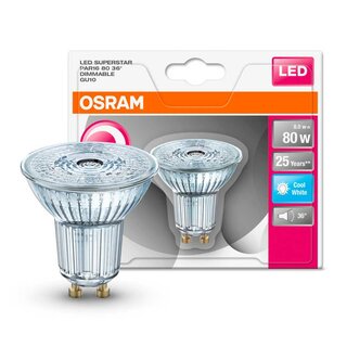Osram LED Star PAR16 Glas Reflektor 7,2W = 80W GU10 kaltweiß 4000K 36° DIMMBAR