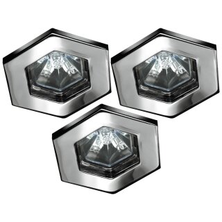 3 x Einbauleuchten Einbaustrahler Set Quality Line Hexa 3 x 20W 12V GU5,3 Halogen Chrom