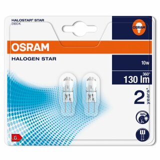 2 x Osram Halogen Stiftsockellampe 10W G4 12V 140lm klar 2000h Halostar