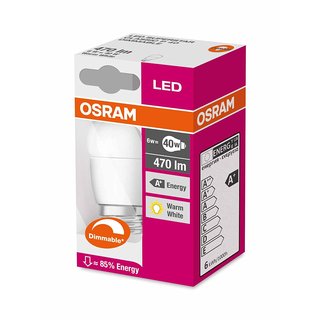 Osram LED Superstar Classic P Tropfen Leuchtmittel 6W = 40W E27 matt warmweiß 2700K DIMMBAR