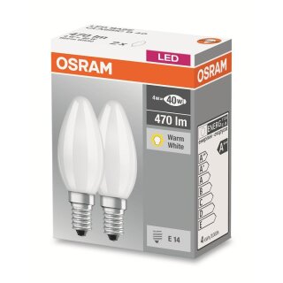2 x Osram LED Filament Leuchtmittel Kerzen 4W = 40W E14 matt 470lm warmweiß 2700K