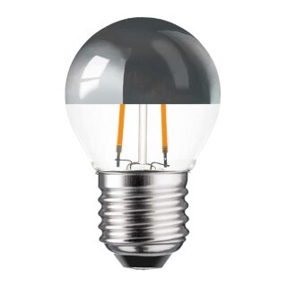 LED Filament Tropfen Leuchtmittel 2W = 25W E27 Kopfspiegel Silber Glühfaden extra Warmweiß 2200K