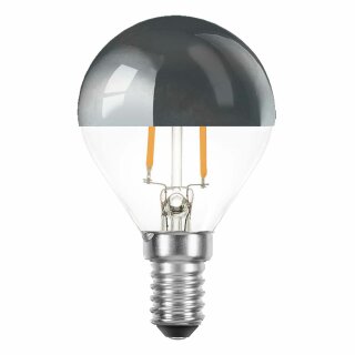 LED Filament Leuchtmittel Tropfen 2,2W fast 25W E14 Kopfspiegel Silber Glühfaden extra warmweiß 2200K