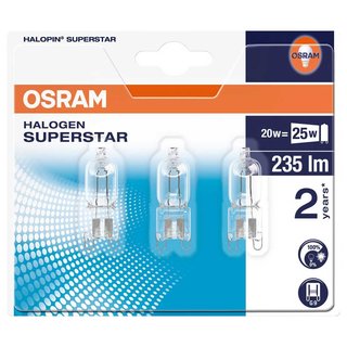 3 x Osram G9 Eco Halogen Stiftsockellampe 230V 20W = 25W Halogenlampe Stiftsockellampen 2000h