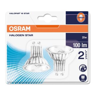 2 x Osram Halogenlampe 20W GU10 Halopar 16 Alu 230V 35°