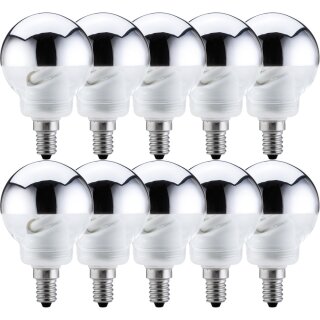 10 x Paulmann ESL Energiesparlampe Globe G60 7W = 25W E14 Kopfspiegel silber warmweiß 2700K