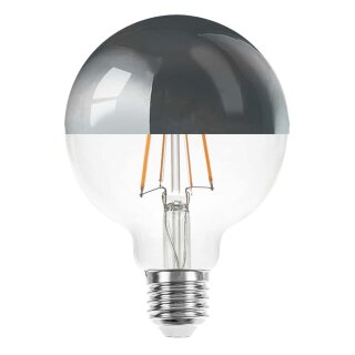 LED Filament Globe G95 6W = 60W E27 Kopfspiegel silber 680lm extra warmweiß 2200K Retro