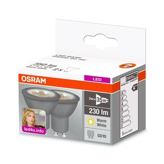 2 x Osram LED Reflektor PAR16 3W = 35W GU10 warmweiß 2700K