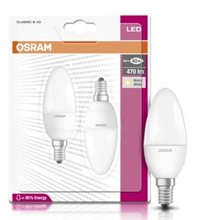 2 x Osram LED Leuchtmittel Kerze 5,5W = 40W E14 matt warmweiß 2700K