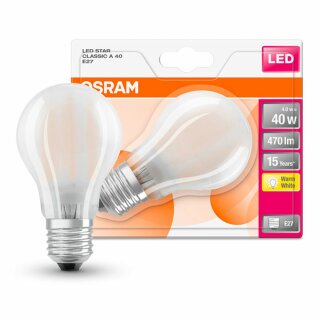 Osram LED Filament Leuchtmittel A60 Birnenform 4W = 40W E27 matt 470lm warmweiß 2700K