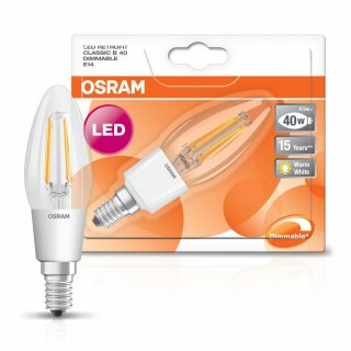 Osram LED Filament Leuchtmittel Kerze 4,5W = 40W E14 klar warmweiß 2700K DIMMBAR