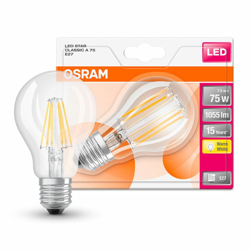 Osram LED Filament Leuchtmittel Retrofit Birnenform 8W = 75W E27 klar