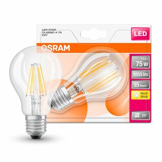 Osram LED Filament Leuchtmittel Retrofit Birnenform 8W = 75W E27 klar warmweiß 2700K