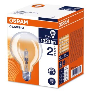 Osram Eco Halogen Classic Globe G95 77W = 100W E27 klar warmweiß dimmbar