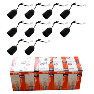 10 x OSRAM Glühlampe Glühbirne 100W 100 Watt KLAR + 10 x Baufassung Lampenfassung