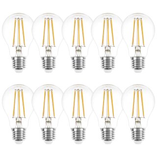 10 x LED Filament Leuchtmittel Birnenform 5W E27 klar 540lm extra warmweiß 2200K