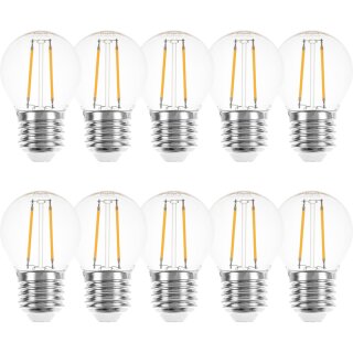 10 x LED Filament Tropfen 1W = 10W E27 klar extra warmweiß 2200K