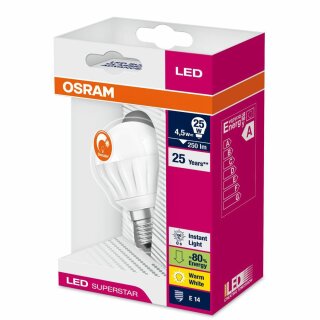 Osram LED Superstar Classic P25 Tropfen 4,5W = 25W E14 matt warmweiß 2700K DIMMBAR