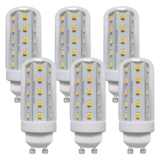 6 x LED Leuchtmittel T30 Röhre 4W GU10 Corn 3000K warmweiß 360°