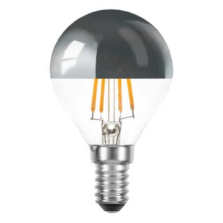 LED Filament Tropfen 4W = 40W E14 Kopfspiegel Silber Glühfaden warmweiß 2700K