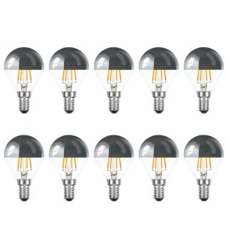 10 x LED Filament Tropfen 4W = 40W E14 Kopfspiegel Silber Glühfaden warmweiß 2700K