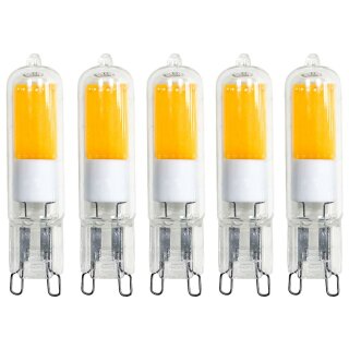 5 x LED COB Stiftsockel Leuchtmittel 2W = 20W G9 klar Glas warmweiß 2700K