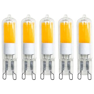 5 x LED COB Stiftsockel Leuchtmittel 2W = 20W G9 klar Glas warmweiß 2700K