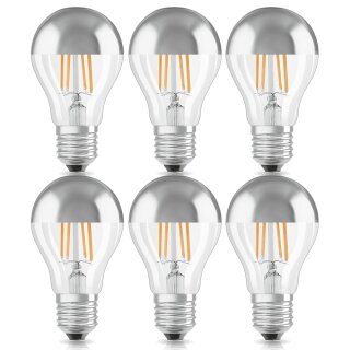 6 x Osram LED Leuchtmittel Birnenform Kopfspiegellampe Mirror 7W fast 60W E27 silber warmweiß 2700K