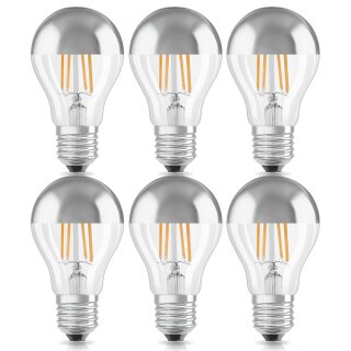 6 x Osram LED Leuchtmittel Birnenform Kopfspiegellampe Mirror 7W fast 60W E27 silber warmweiß 2700K