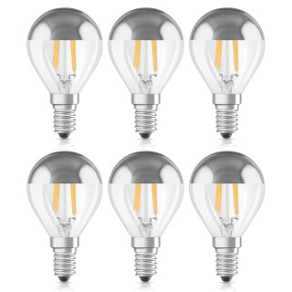 6 x Osram LED Filament Tropfen Kopfspiegellampe 4W fast 40W E14 silber warmweiß 2700K