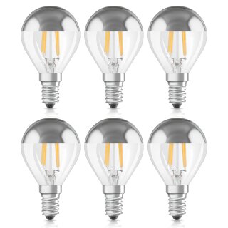 6 x Osram LED Filament Tropfen Kopfspiegellampe 4W fast 40W E14 silber warmweiß 2700K