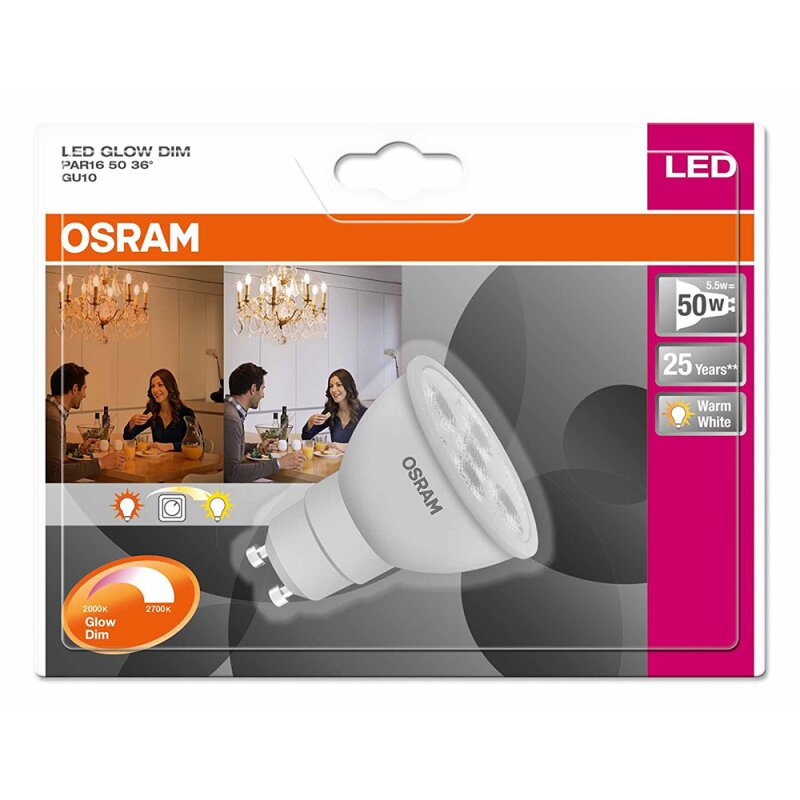 Osram LED Reflektor Superstar GLOWdim PAR16 5 5W 50W GU10 230V warm
