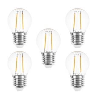 5 x LED Filament Tropfen Leuchtmittel 2W = 25W E27 klar 250lm Glühfaden extra warmweiß 2200K