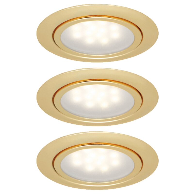 3 x LED Möbel Einbauleuchten Einbaustrahler Set Gold rund