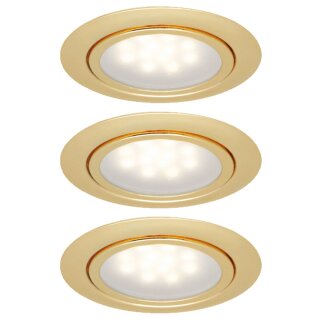 3 x LED Möbel Einbauleuchten Einbaustrahler Set Gold rund 3 x 1W 230V