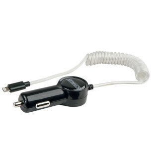 Schwaiger KFZ Ladekabel Ladeadapter leuchtendes Spiralkalbe Apple Lightning Stecker transparent